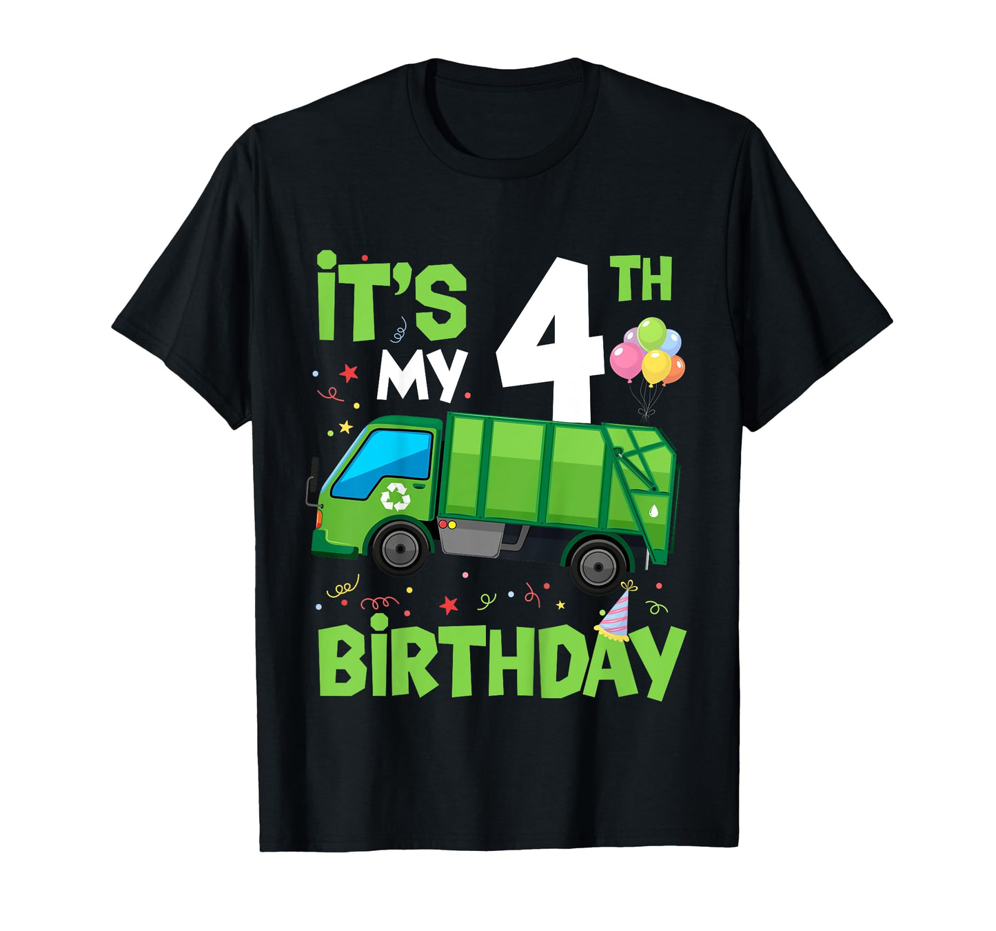 Kids It's My 4th Birthday Garbage Truck 4 Year Old Birthday Boy T-Shirt