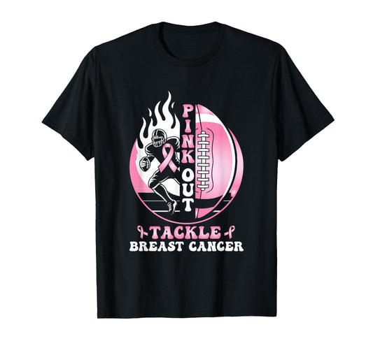 Pink Out Football Tackle Breast Cancer Awareness T-Shirt