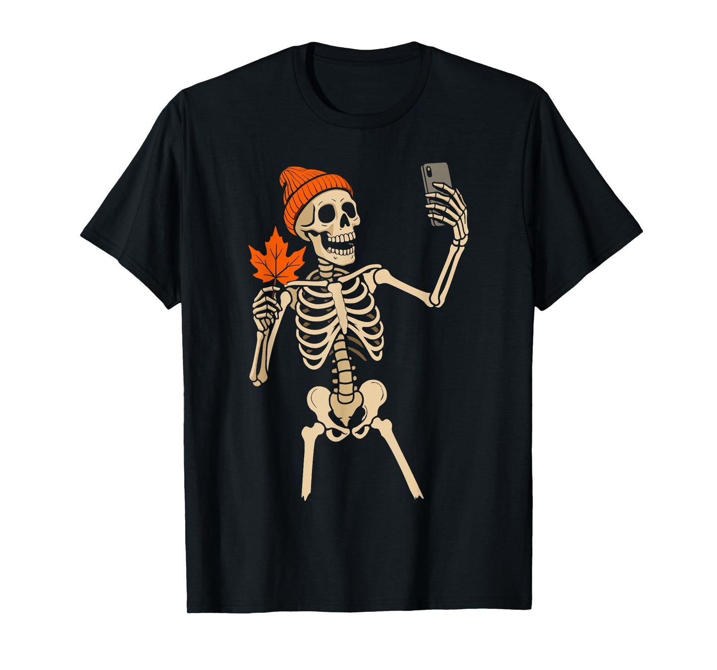 Skeleton Selfie Fall Autumn Men Women Kids Funny Halloween T-Shirt