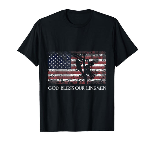God Bless Our Linemen Cool American Lineman Flag T-Shirt