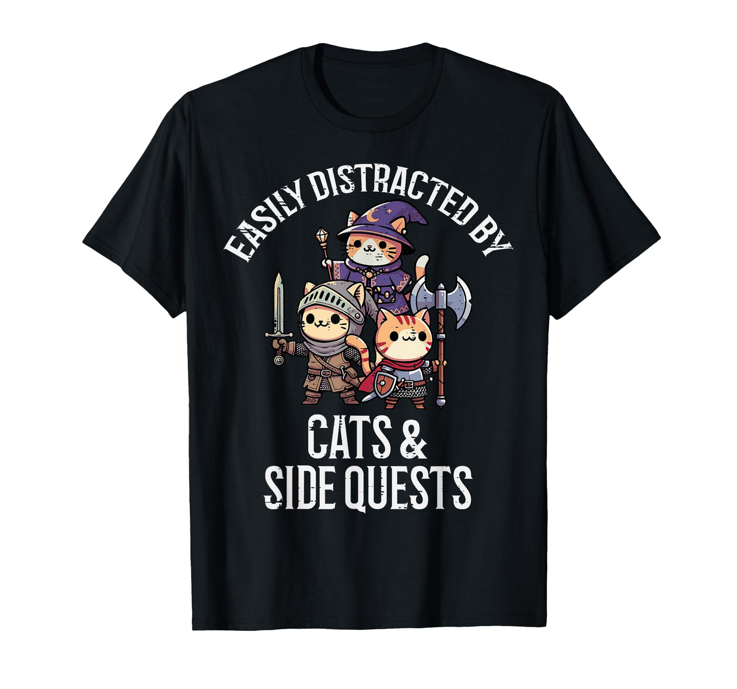 Gamer Easily Distracted By Cats Side Quests Men Boys Kids T-Shirt