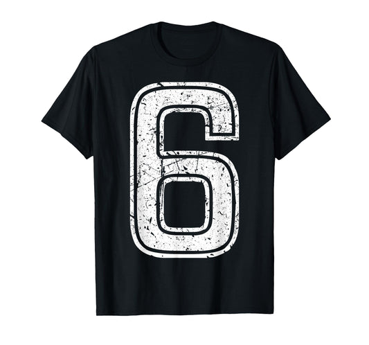Vintage White Sports Team Number #6 T-Shirt