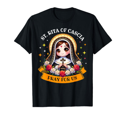 St Rita of Cascia Pray for Us Devotional Catholic for Kids T-Shirt