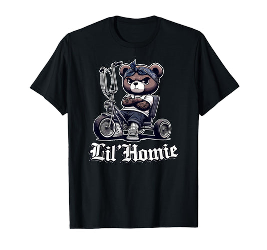 LIL HOMIE Cute Teddy Bear Hip Hop Chicano Lowrider Cholo T-Shirt