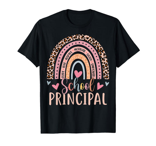 School Principal Rainbow Leopard Funny School Principal T-Shirt