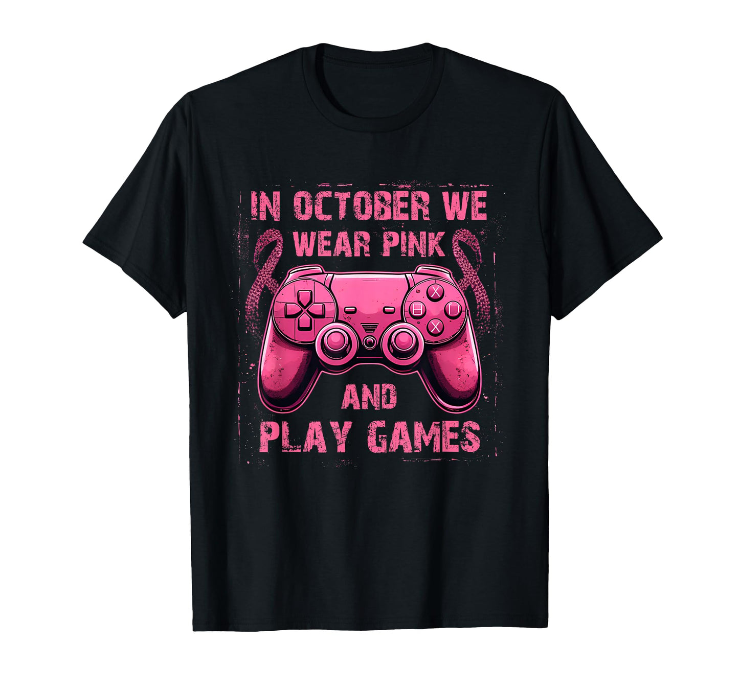in October We Wear Pink Breast Cancer Gaming Kids Boys Youth T-Shirt