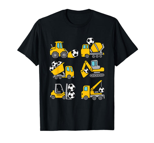 Soccer Ball Kids Football Construction Trucks Toddler Boys T-Shirt