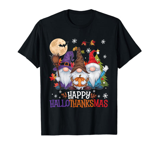 Gnomes Lover Halloween Merry Christmas Happy Hallothanksmas T-Shirt