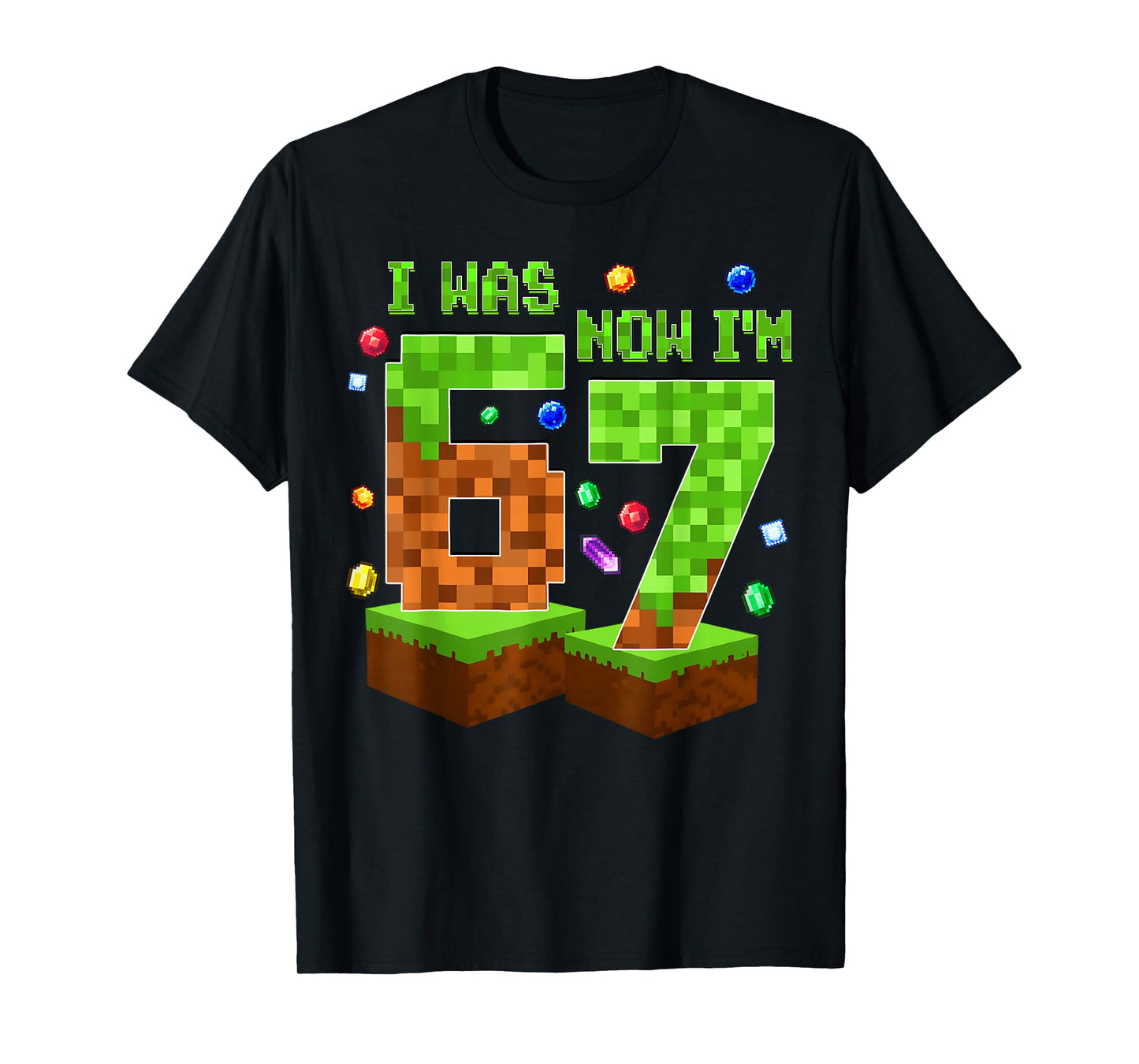 7 Year Old Pixel Birthday Boy I was 6 Now I'm 7 Funny Meme T-Shirt
