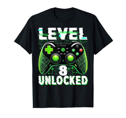 Level 8 Unlocked Shirt Funny Video Gamer Geek 8th Birthday T-Shirt