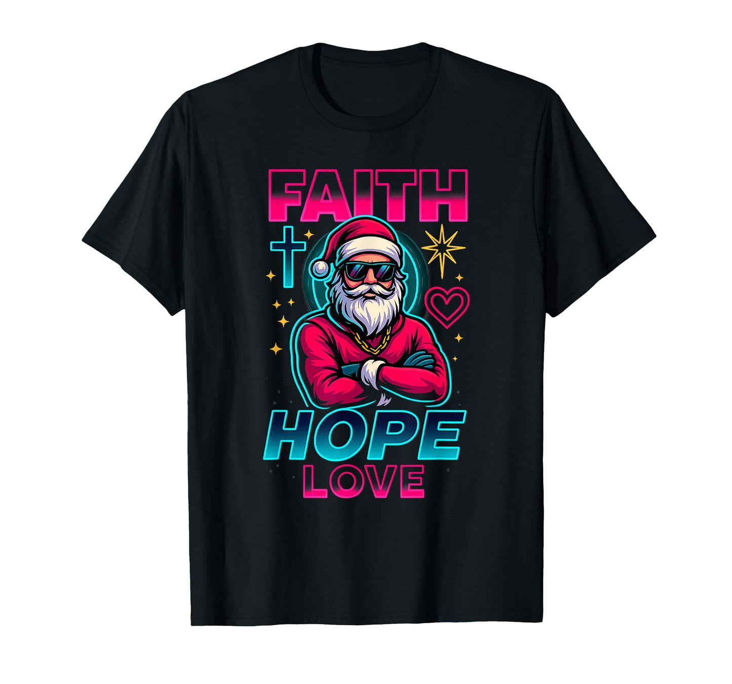 Retro Santa Faith Hope Love Christmas Design T-Shirt