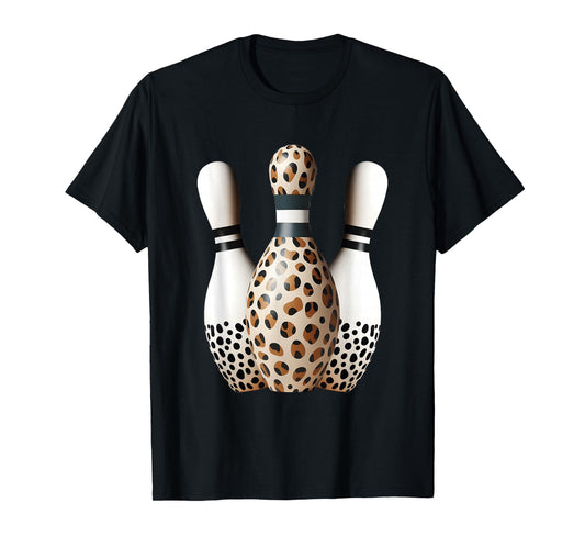 Bowling Pins Leopard Cheetah Print Bowler Sport Graphic T-Shirt