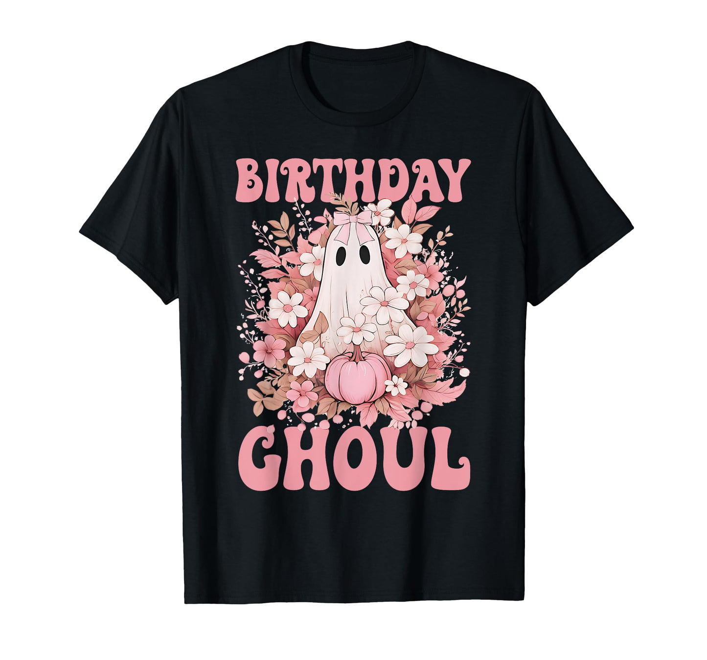 Birthday Ghoul Floral Ghost Bow Halloween Birthday Girls T-Shirt