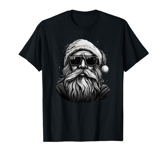 Funny cool Santa Face Hipster With Beard & Glasses Christmas T-Shirt