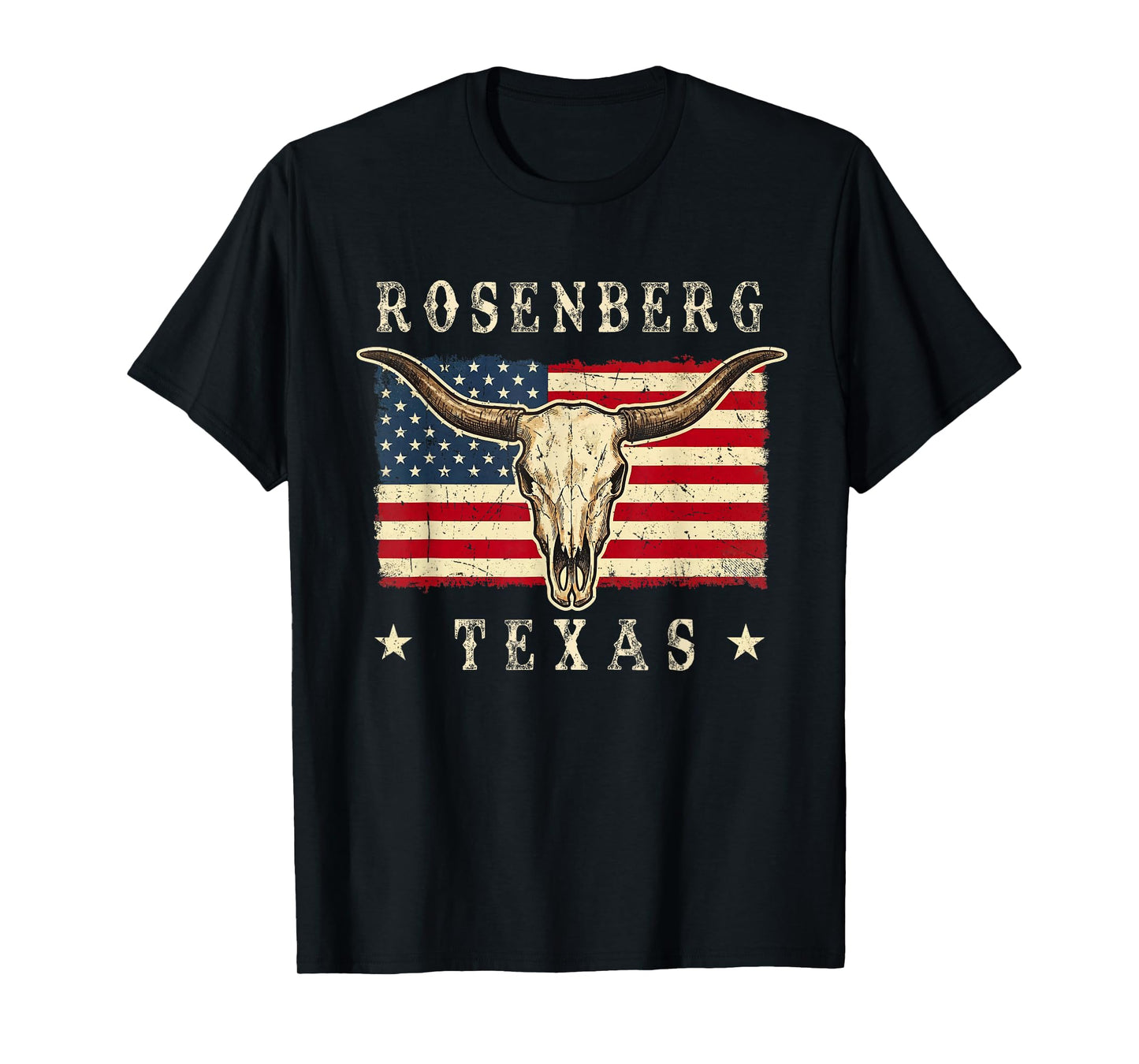 Rosenberg, Texas Western Retro Patriotic Skull Design T-Shirt