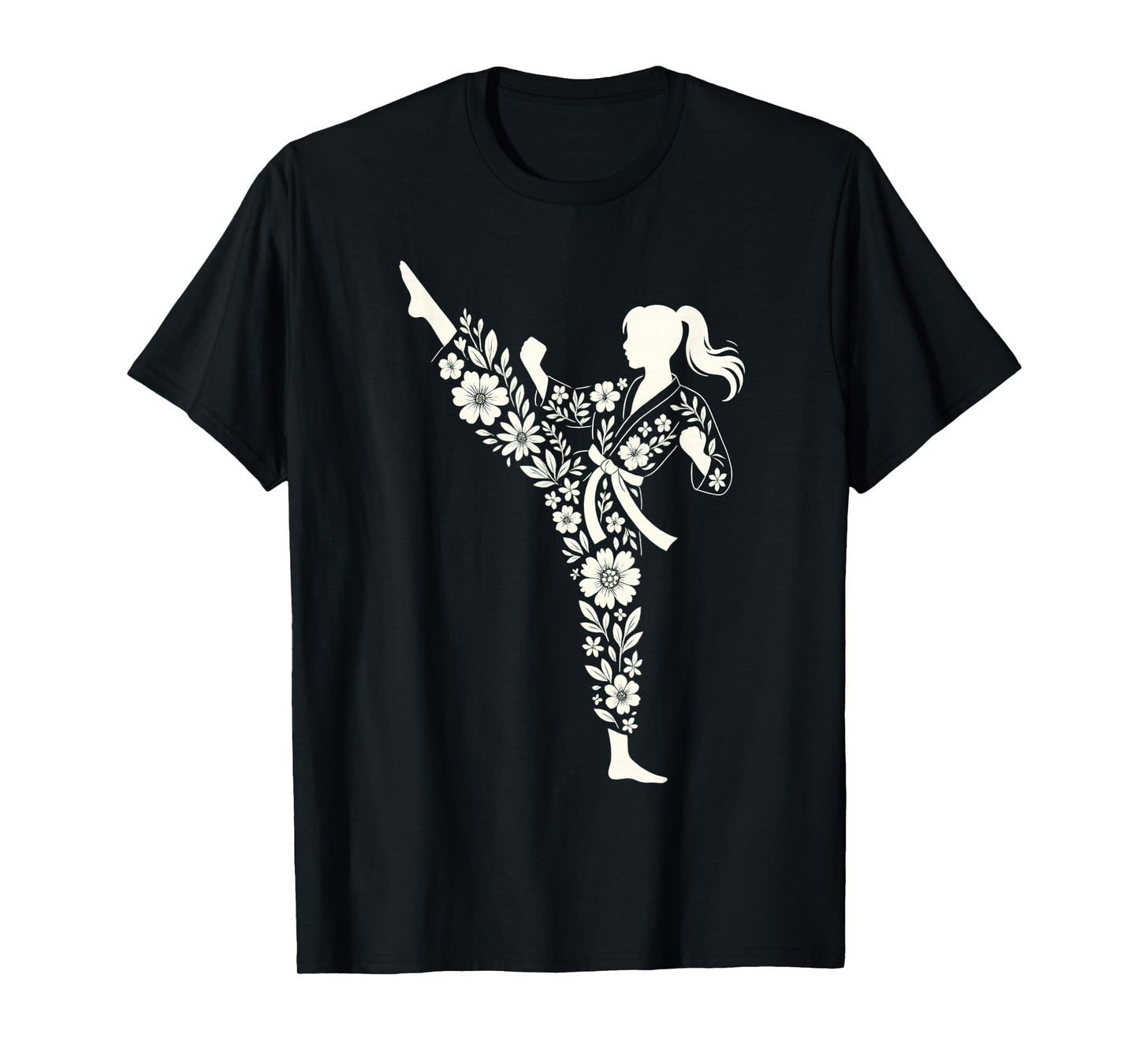 Taekwondo Girl Floral Martial Arts Kids Women Girls Karate T-Shirt