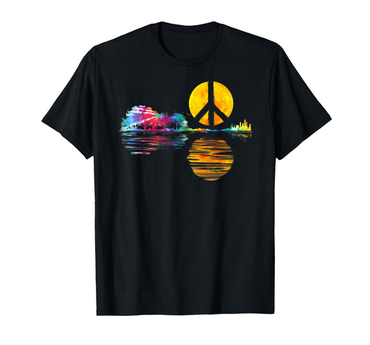 Hippie Guitar Moon I Guitarist Musician Peace Sign T-Shirt