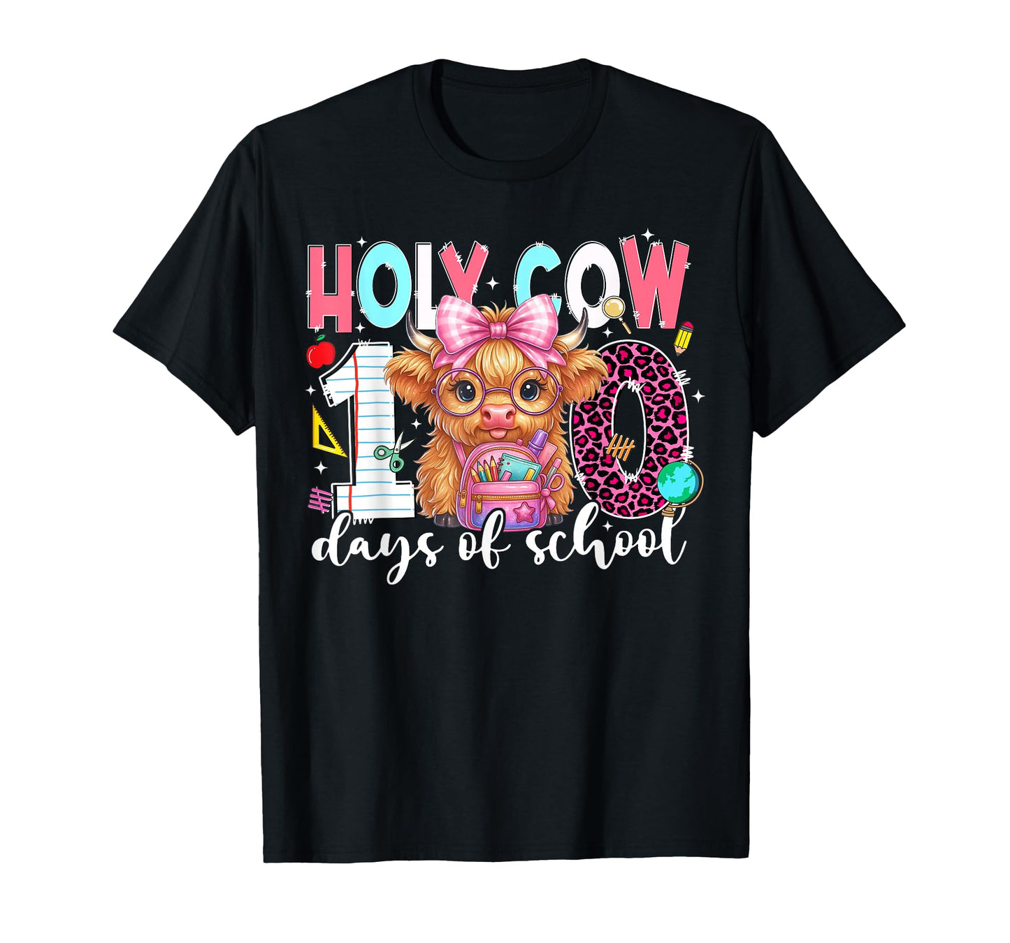 Funny Holy Cow 100 Days of School Teachers Coquette Leopard T-Shirt