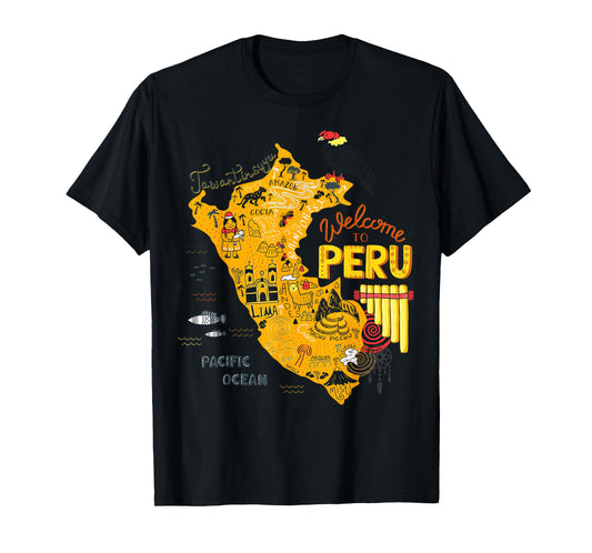 Travel Peru Map Lima Machu Picchu Cusco Family Vacation Tee T-Shirt