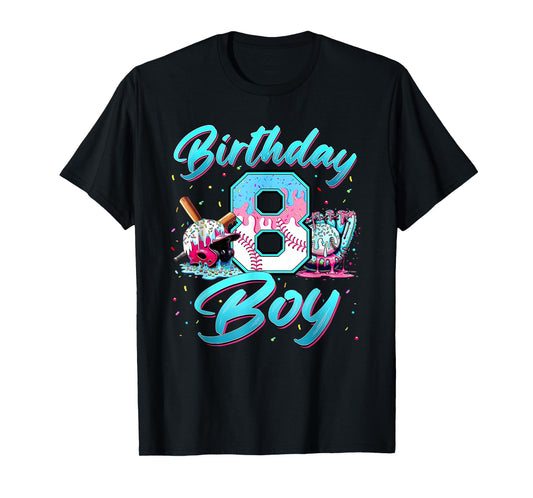 Baseball Boys Ice Cream Drip Baseball Boys Birthday 8 Youth T-Shirt