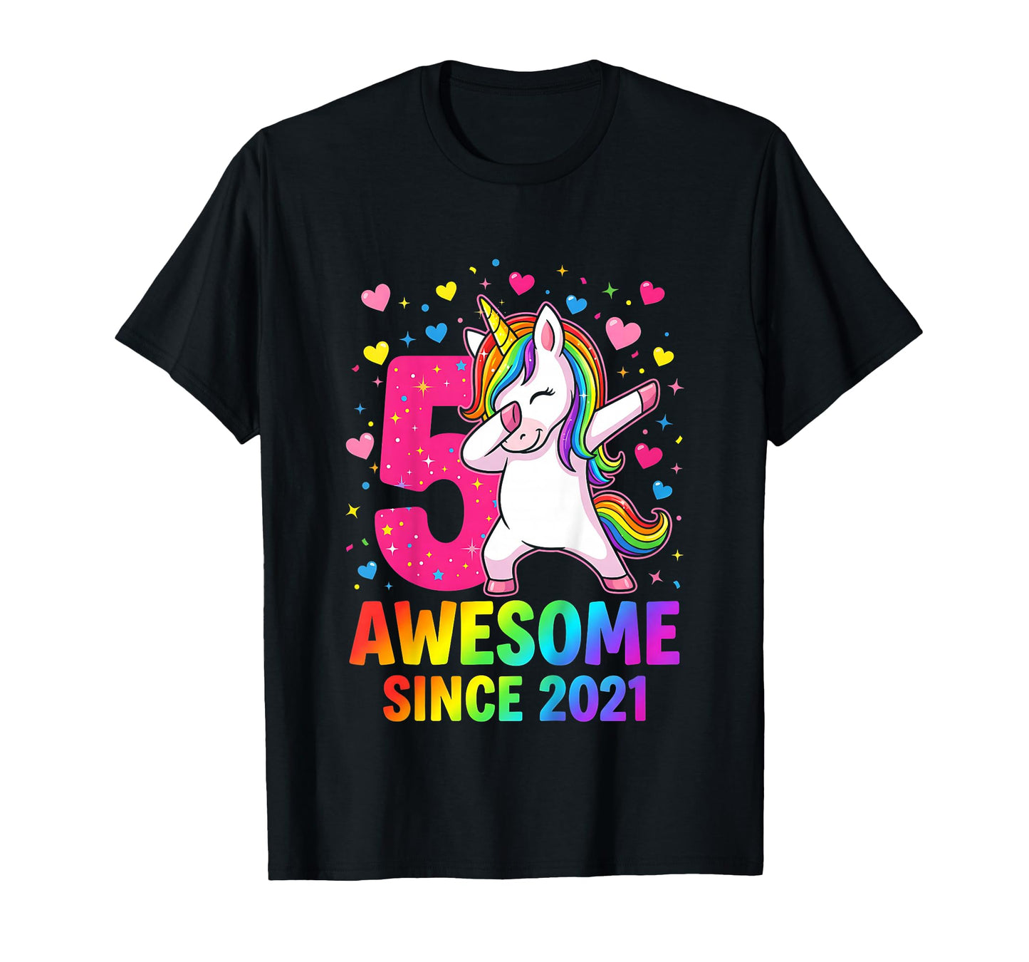 Kids 5th Birthday Girl Unicorn Shirt Awesome Since 2021 Unicorn T-Shirt