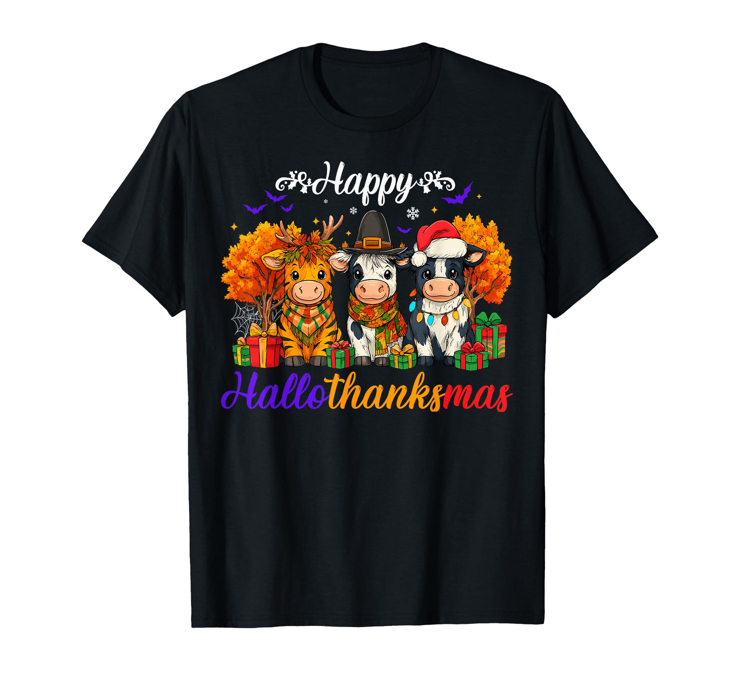 Happy HalloThanksMas Cows Gifts for Farmer T-Shirt