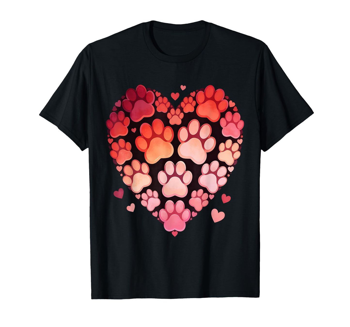 Hearts Cute Paw Valentine Dog and Happy Valentines Cat Lover T-Shirt