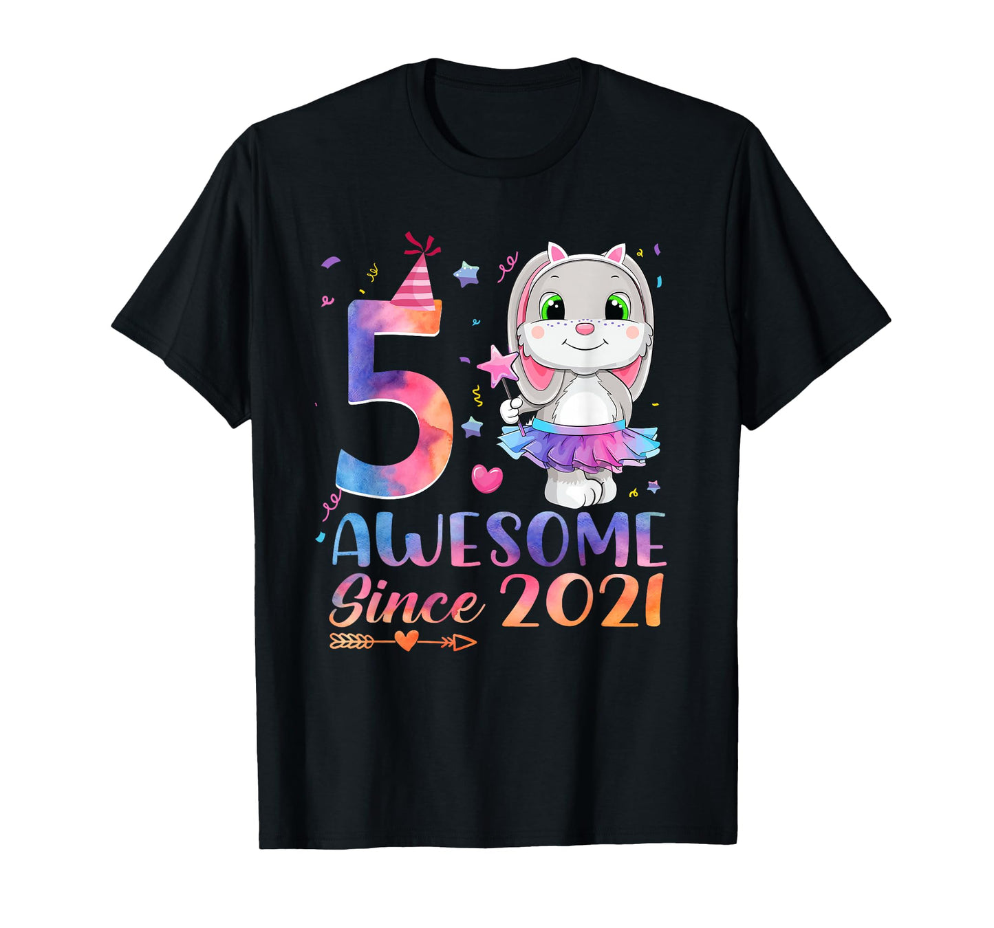 5 Year Old Awesome Since 2021 5th Birthday Girl Rabbit T-Shirt