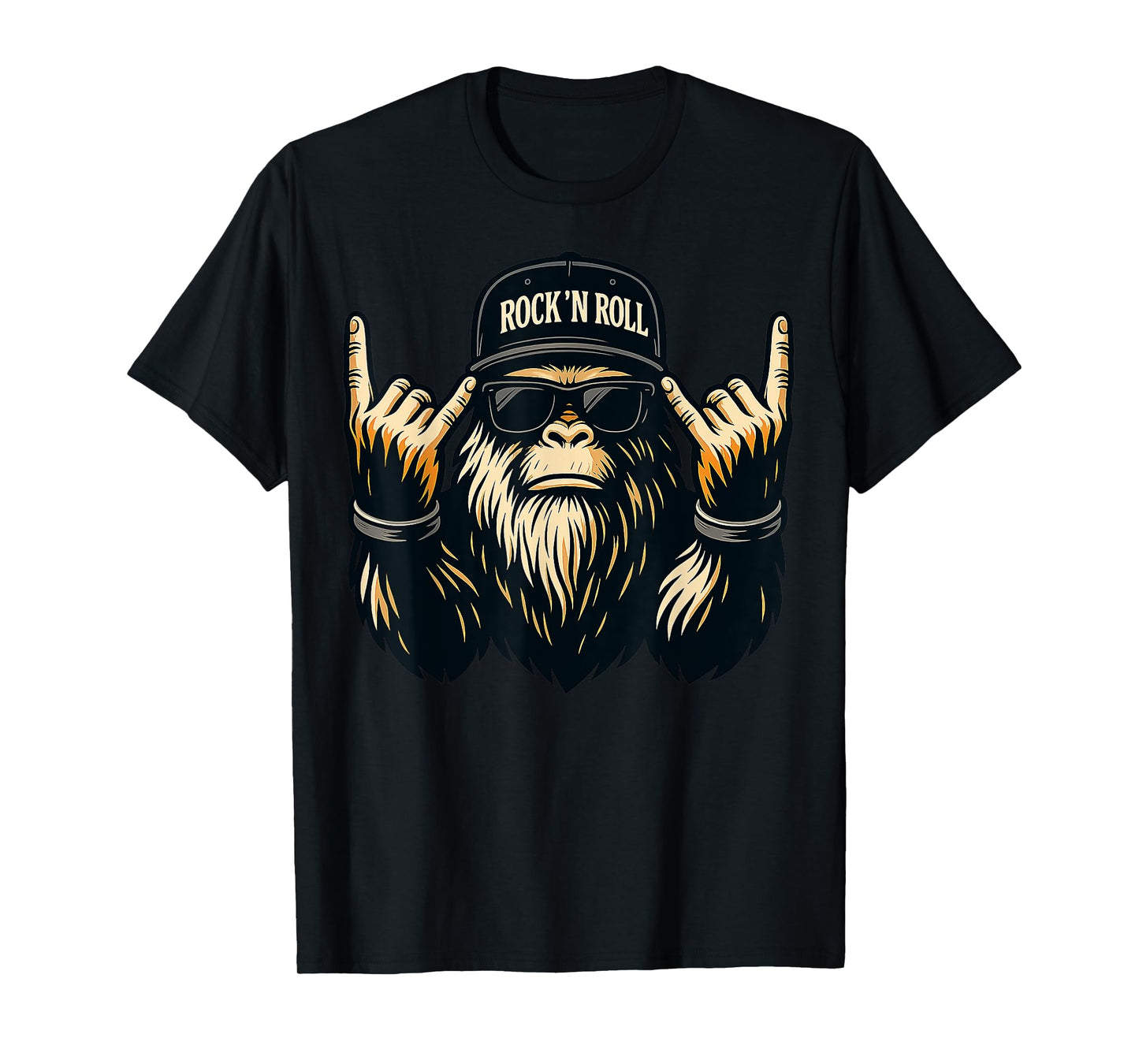 Bigfoot Rock On Sasquatch Heavy Metal Vibes Men Women Kids T-Shirt
