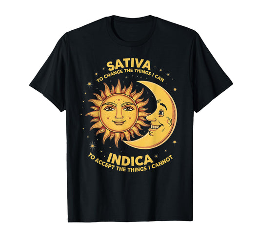 Cosmic Harmony Botanical Balance Mindset Sativa To Change Things Indica To Accept Things T-Shirt, Small, Black