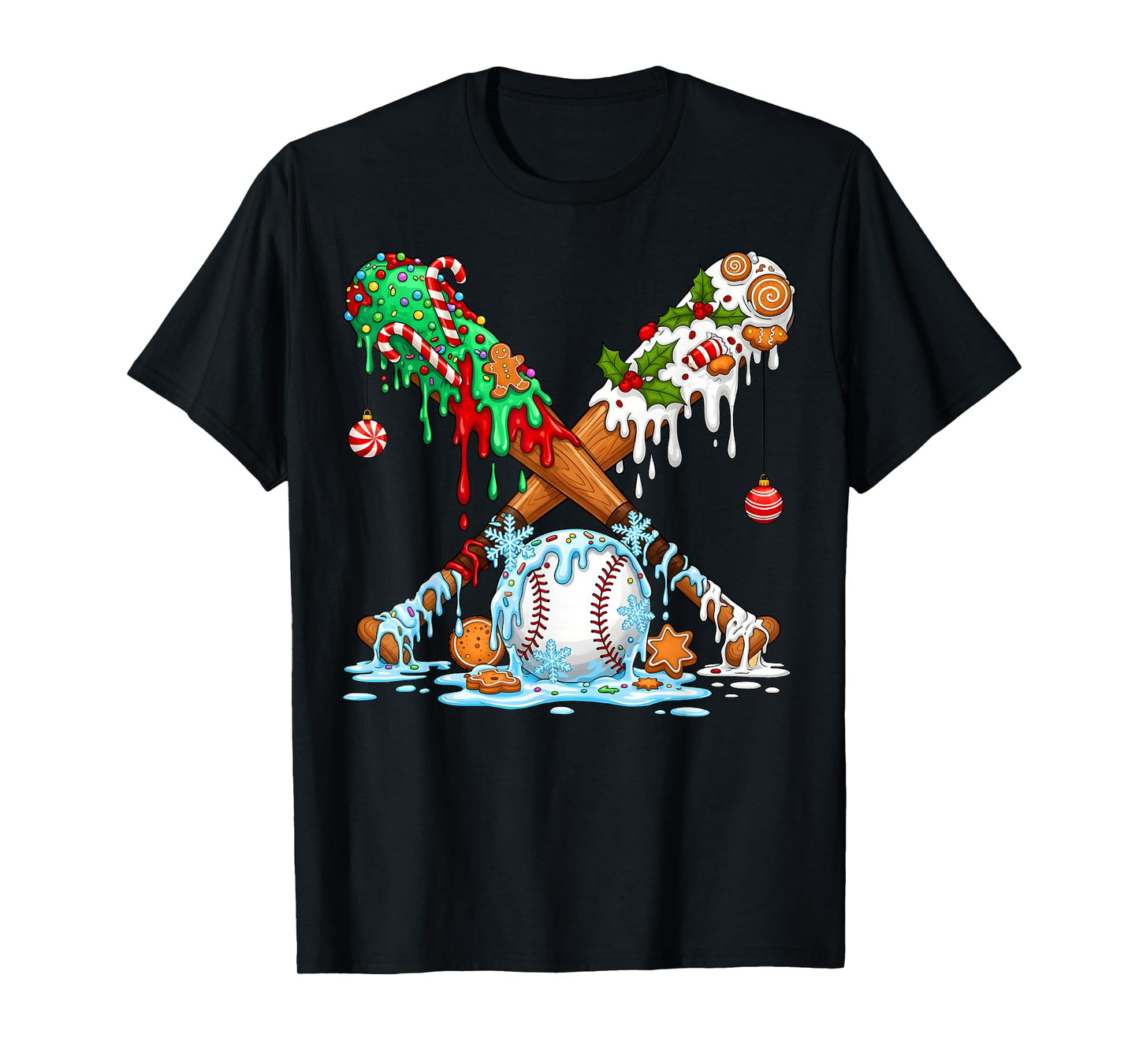 Christmas Baseball Ice Cream Drip Candy Game Day Boys Kids T-Shirt
