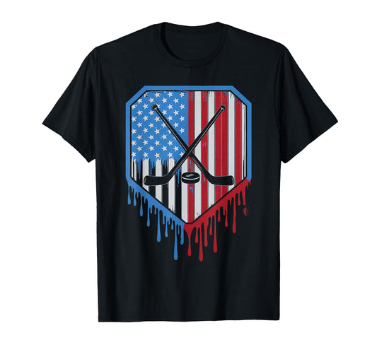 Funny Hockey Drip Boys Ice Cream Patriotic American Flag T-Shirt