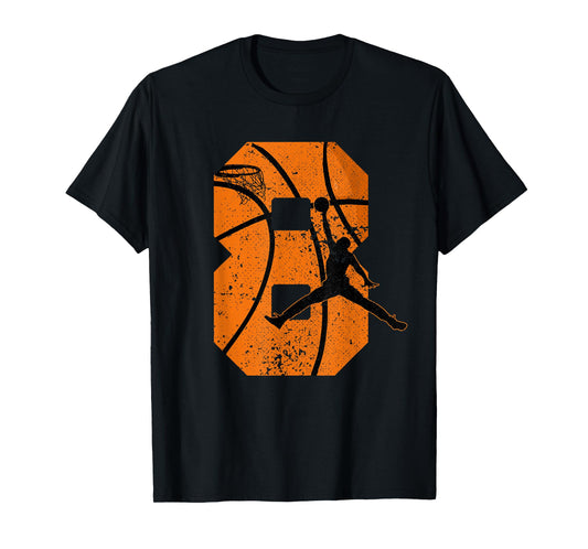 8th Birthday Basketball 7 yr Bday Party 8yr Eight Years Old T-Shirt