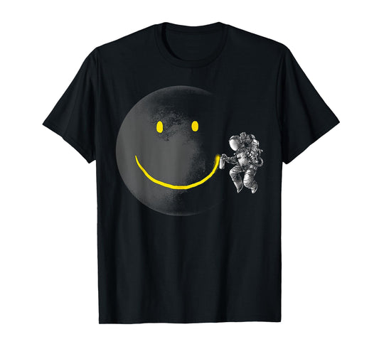 Funny Make A Smile Face Astronaut Moon Space Science T-Shirt