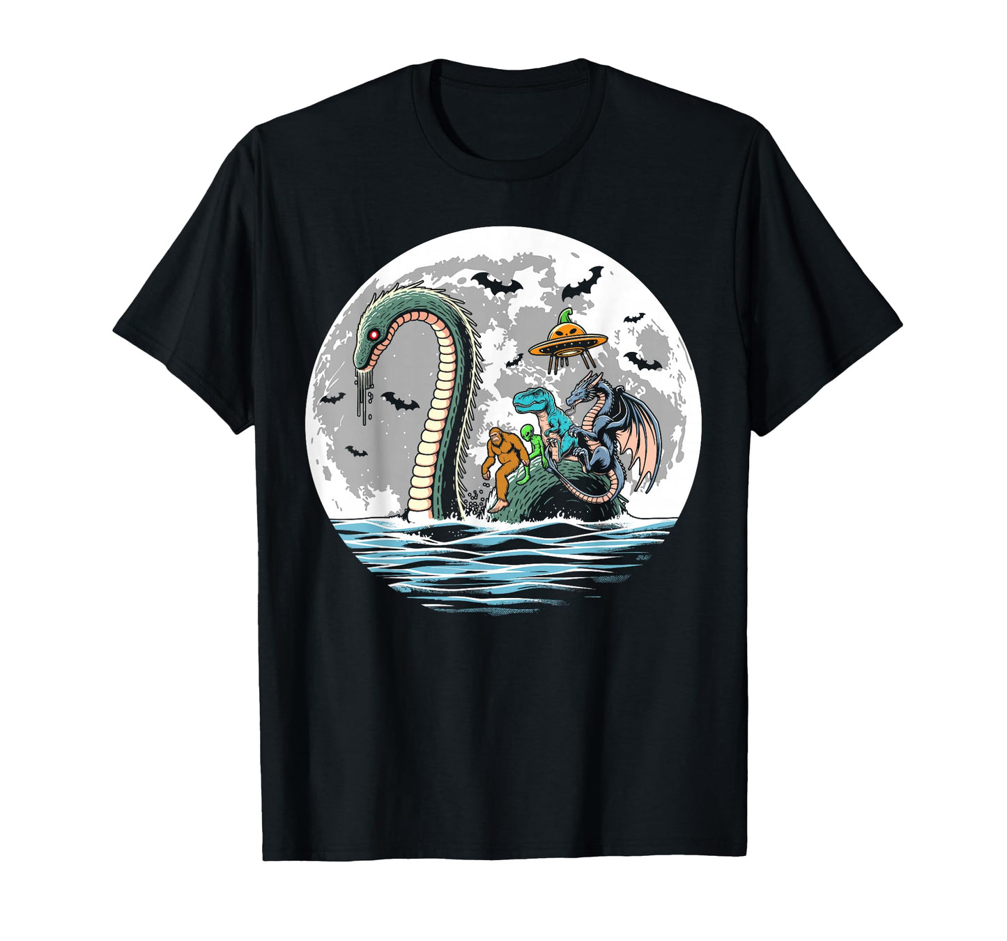 Halloween bigfoot alien loch Ness UFO Halloween party spooky T-Shirt