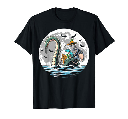 Halloween bigfoot alien loch Ness UFO Halloween party spooky T-Shirt