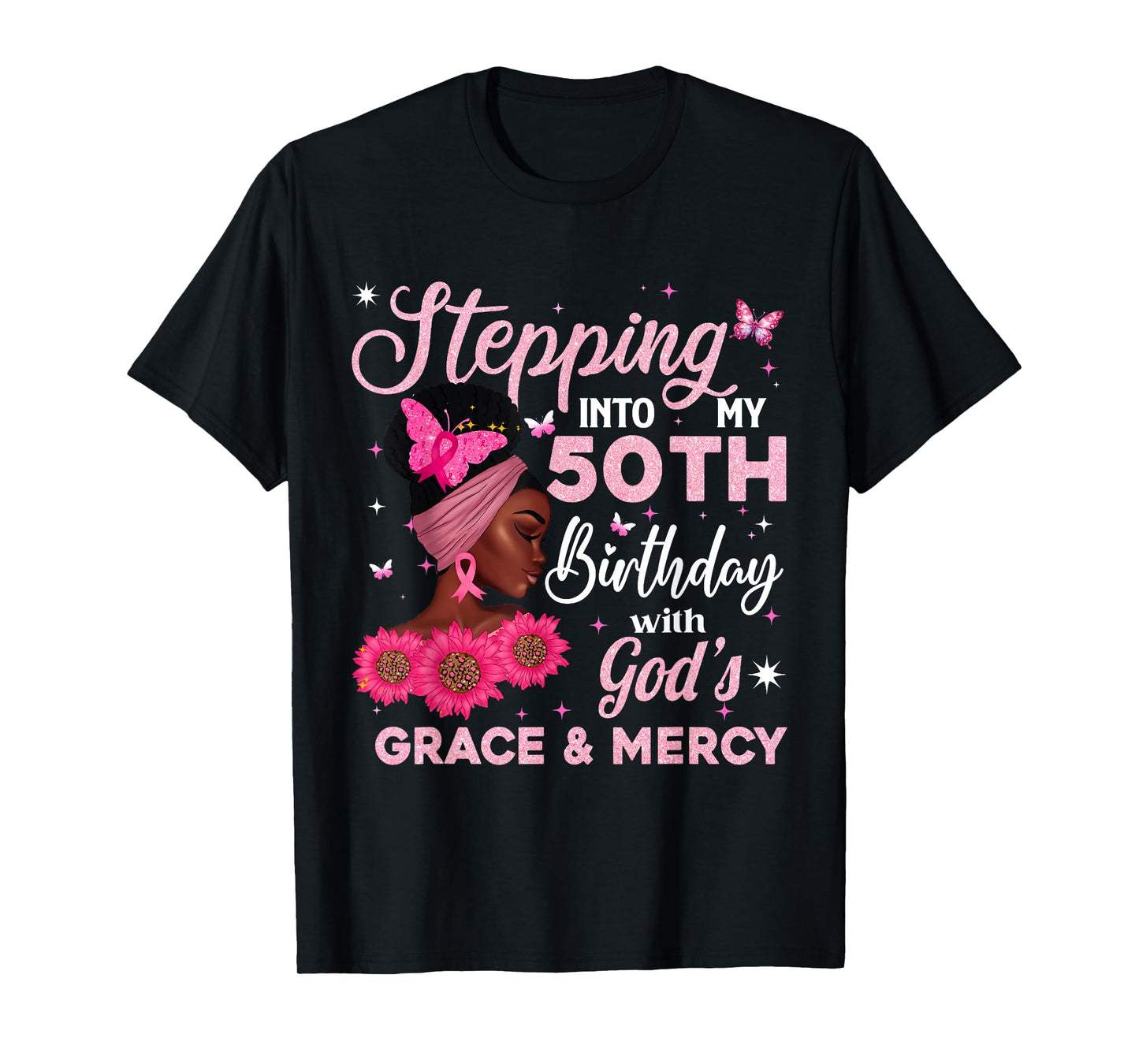 Retro 50th Bday Woman Breast Cancer Butterfly 50 Years Old T-Shirt