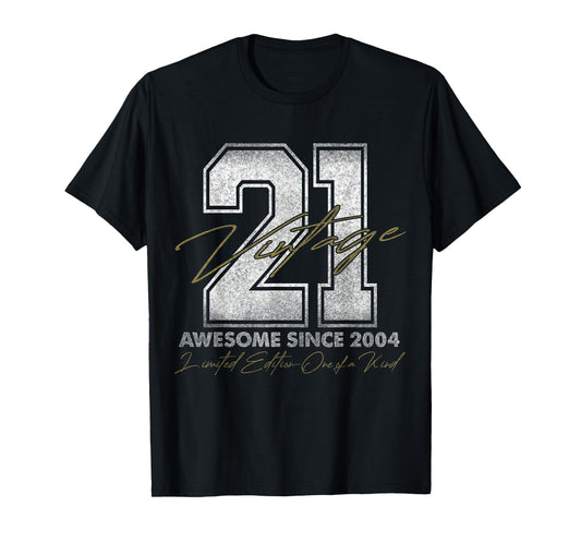 Vintage Number Shirts For Men and Women 2025 21 Year Old Gifts Vintage 2004 Limited Edition Unisex-Adults (21 years old) Black Short Sleeve T-Shirt Size: Small