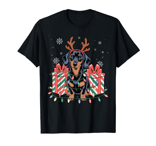 Cute Reindeer Dachshund Christmas for Women Men Dog Lover T-Shirt