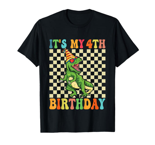 Kids 4 Year Old Gifts It's My 4th Birthday Boys Dinosaur T Rex T-Shirt
