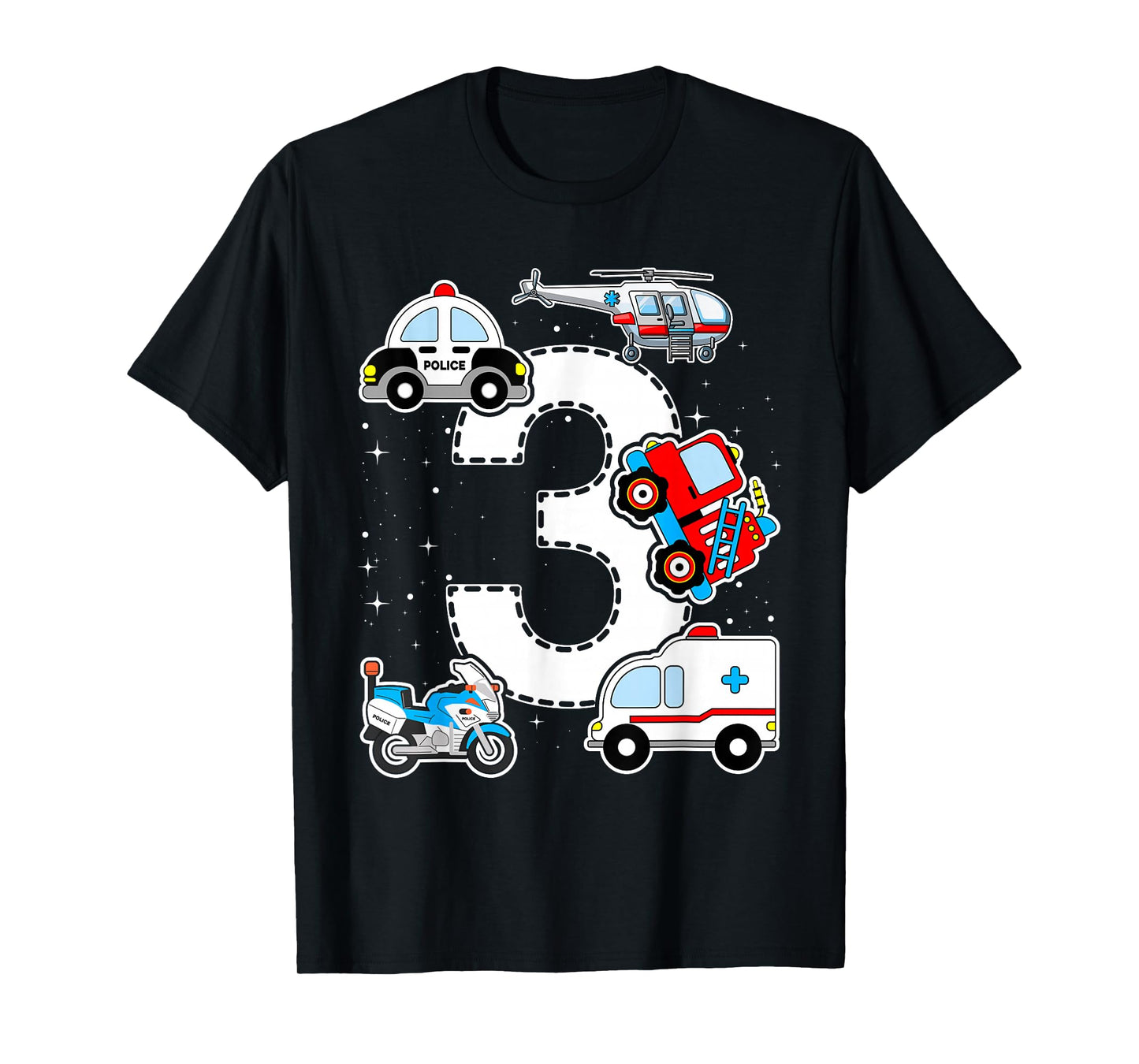 Emergency Vehicles 3rd Birthday Fire Truck Police Car Boys T-Shirt