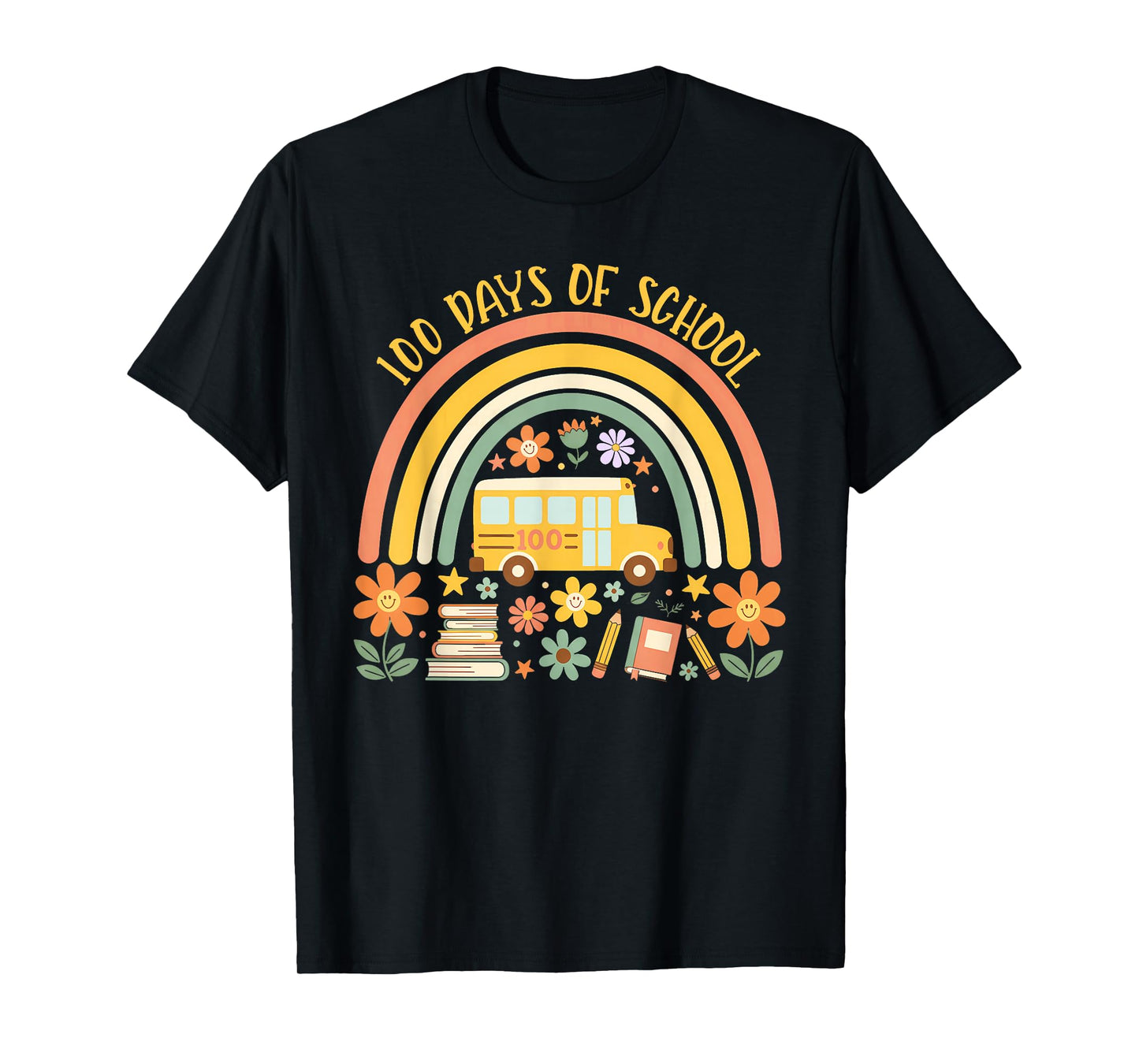 100 Days of School Rainbow Bus Teacher Student 100th Day T-Shirt