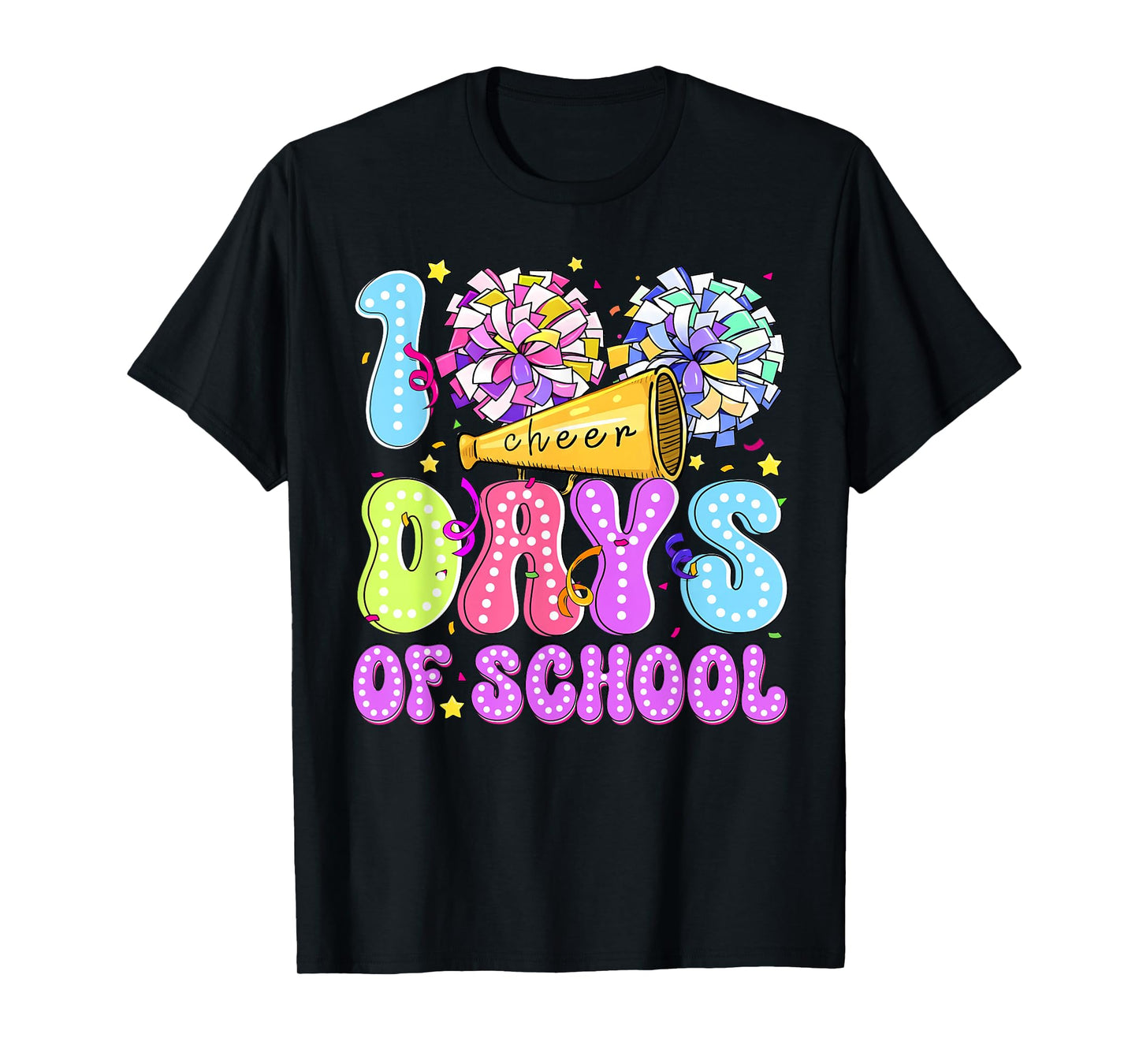Colorful 100 Days of School Cheer Cheerleading Girl Women T-Shirt