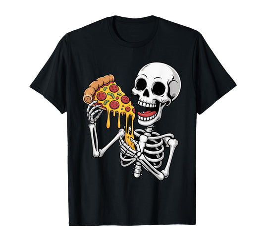 Creepy Skeleton Eating Pizza Halloween Costume Spooky Season T-Shirt