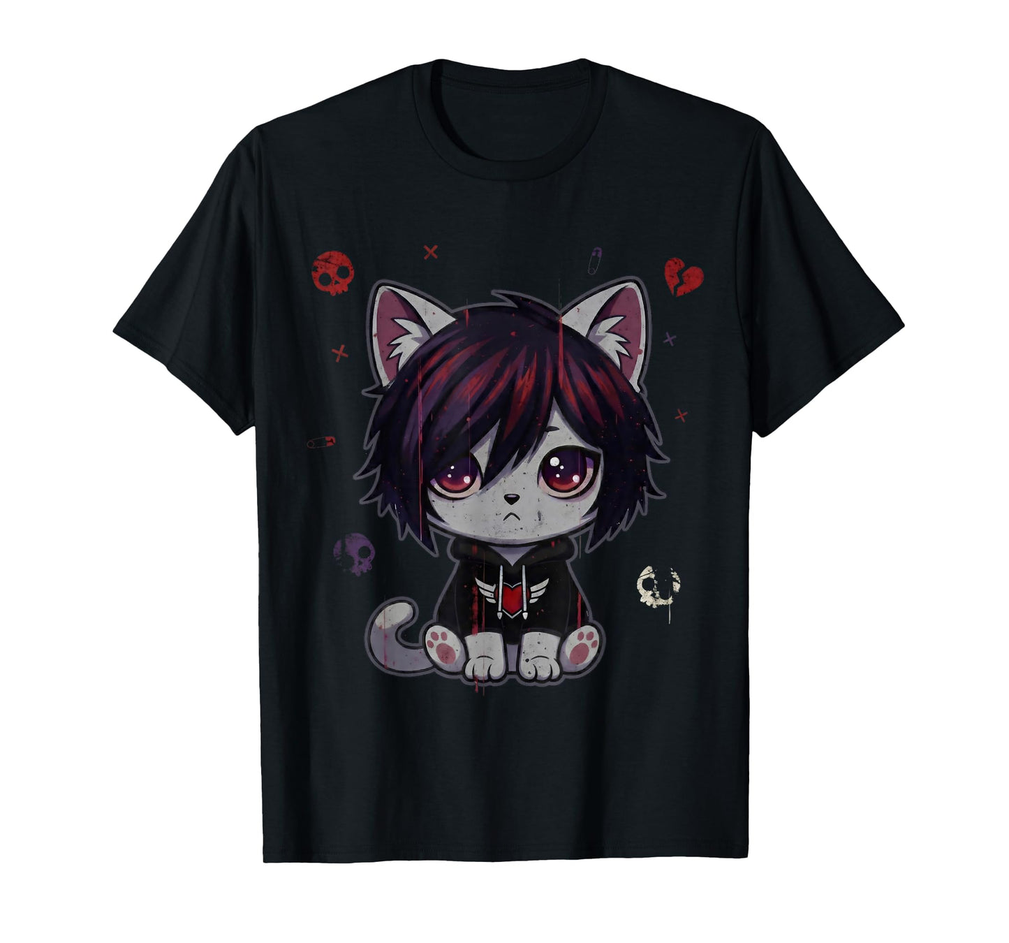 Goth Girl Emo Gothic Cat, Punk Dark Music Grunge Cute Kitty T-Shirt