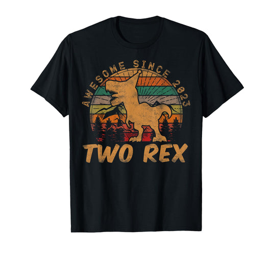 Two Rex 2nd Birthday Gift Second Dinosaur 2 Year Old T-Shirt