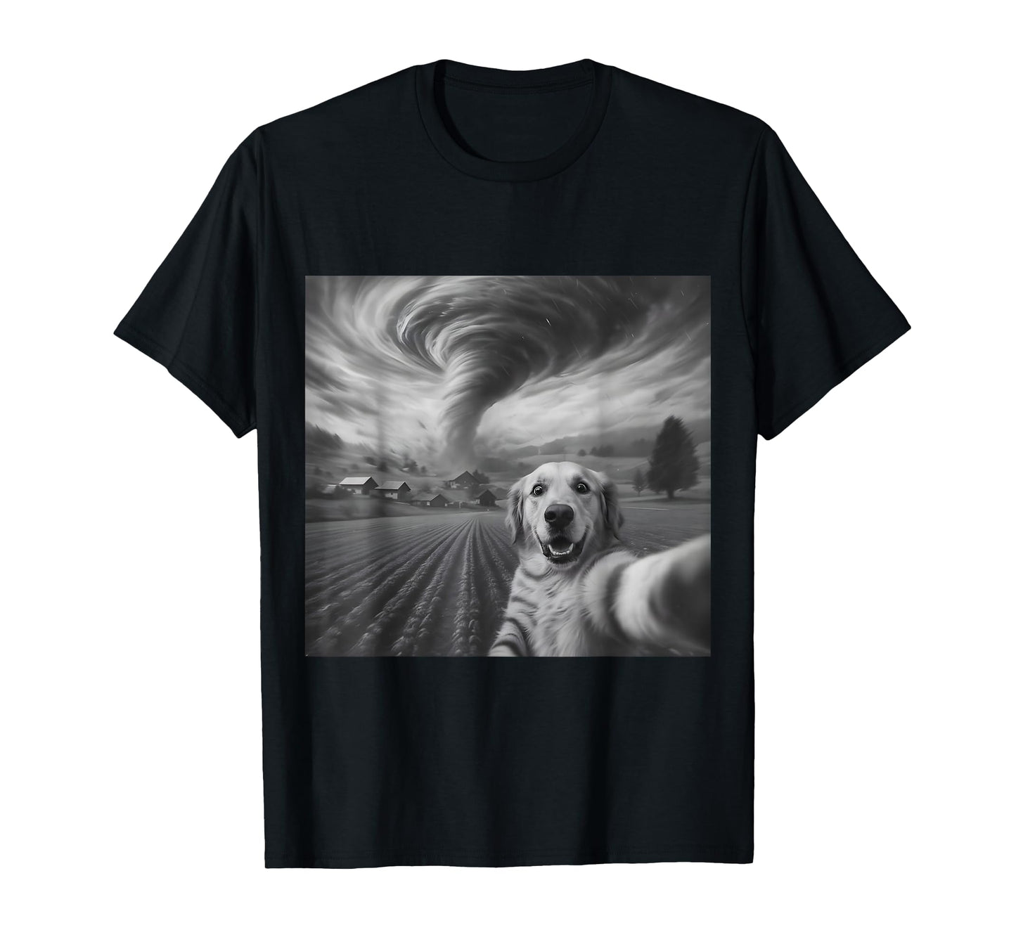 Dog Selfie with Tornado Storm Funny Dog Meme Humor T-Shirt T-Shirt
