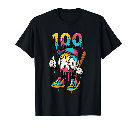 Ice Cream Drip Baseball Party 100 Days of School Teacher T-Shirt