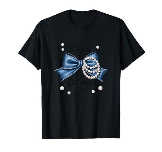 Denim by Day Diamonds by Night Glam Bow Denim and Diamonds T-Shirt