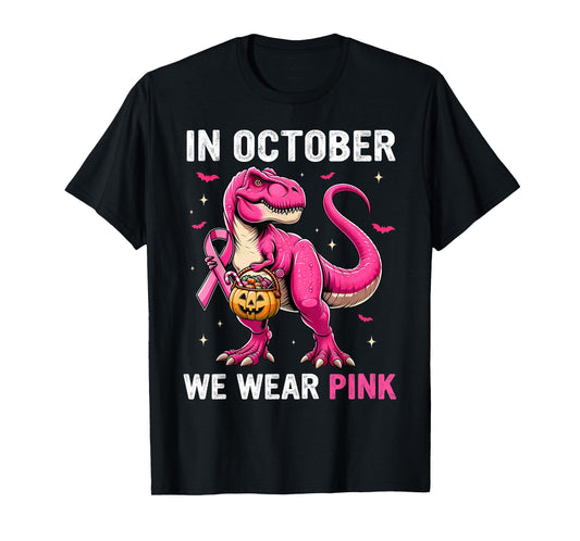 In October We Wear Pink Dinosaur Boys Kids Breast Cancer T-Shirt